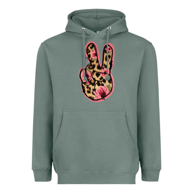 Floral Leopard Peace Sign Heavyweight Hoodie by Jasminsmagicworld | Teevron