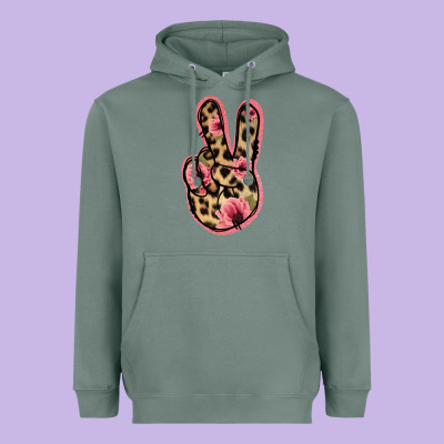 Floral Leopard Peace Sign Heavyweight Hoodie Designed By Jasminsmagicworld