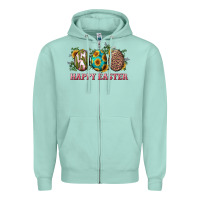 Seafoam Happy Easter With Western Eggs And Sunflowers Zipper Hoodie - RanaPortraitStore