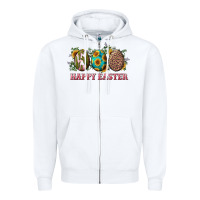 White Happy Easter With Western Eggs And Sunflowers Zipper Hoodie - RanaPortraitStore