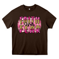 Chocolate Brown Faith over fear  Breast Cancer Awareness Heavy Core Tee - FaDigitalArtStudio