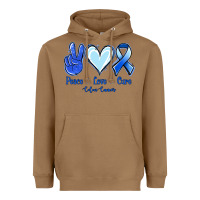 Toasted Coconut Peace Love Cure Colon Cancer Heavyweight Hoodie - Jasminsmagicworld