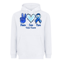 White Peace Love Cure Colon Cancer Heavyweight Hoodie - Jasminsmagicworld