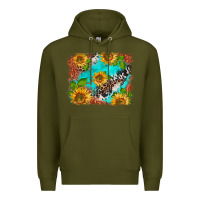 Army Green western sunflowers turquoise cowhide  tooled leather Premium Hoodie - BarkalooDesign
