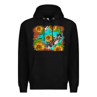 Black western sunflowers turquoise cowhide  tooled leather Premium Hoodie - BarkalooDesign