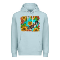 Blue Mist western sunflowers turquoise cowhide  tooled leather Premium Hoodie - BarkalooDesign