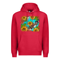 Cardinal western sunflowers turquoise cowhide  tooled leather Premium Hoodie - BarkalooDesign