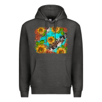 Charcoal Heather western sunflowers turquoise cowhide  tooled leather Premium Hoodie - BarkalooDesign