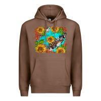 Chestnut western sunflowers turquoise cowhide  tooled leather Premium Hoodie - BarkalooDesign