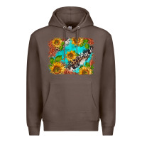 Coffee western sunflowers turquoise cowhide  tooled leather Premium Hoodie - BarkalooDesign