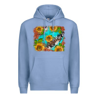 Colony Blue western sunflowers turquoise cowhide  tooled leather Premium Hoodie - BarkalooDesign