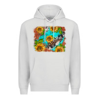 Dove Grey western sunflowers turquoise cowhide  tooled leather Premium Hoodie - BarkalooDesign