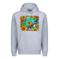 Heather Grey western sunflowers turquoise cowhide  tooled leather Premium Hoodie - BarkalooDesign