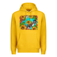Lemon western sunflowers turquoise cowhide  tooled leather Premium Hoodie - BarkalooDesign