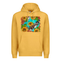 Mustard western sunflowers turquoise cowhide  tooled leather Premium Hoodie - BarkalooDesign