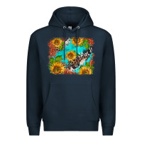 Navy western sunflowers turquoise cowhide  tooled leather Premium Hoodie - BarkalooDesign