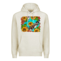 Oatmeal Heather western sunflowers turquoise cowhide  tooled leather Premium Hoodie - BarkalooDesign