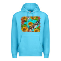 Ocean Blue western sunflowers turquoise cowhide  tooled leather Premium Hoodie - BarkalooDesign