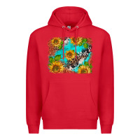 Red western sunflowers turquoise cowhide  tooled leather Premium Hoodie - BarkalooDesign
