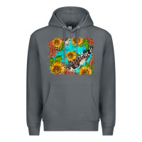 Rock western sunflowers turquoise cowhide  tooled leather Premium Hoodie - BarkalooDesign