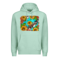 Seafoam western sunflowers turquoise cowhide  tooled leather Premium Hoodie - BarkalooDesign