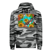 Slate Camo western sunflowers turquoise cowhide  tooled leather Premium Hoodie - BarkalooDesign