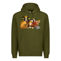 Army Green Cows With Sunflower Headbands Premium Hoodie - Jasminsmagicworld