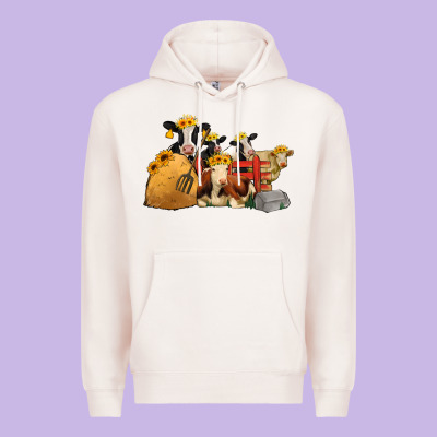 Cows With Sunflower Headbands Premium Hoodie Designed By Jasminsmagicworld