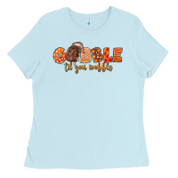 Baby Blue Fall Gobble Gobble Til You Wobble Ladies Tee - LillyAllenDesigns