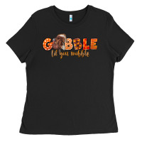 Black Fall Gobble Gobble Til You Wobble Ladies Tee - LillyAllenDesigns