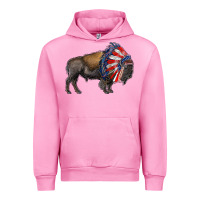 Fuchsia Pink american bison with indian headdress Urban Hoodie - RanaPortraitStore