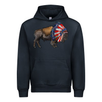 Navy american bison with indian headdress Urban Hoodie - RanaPortraitStore