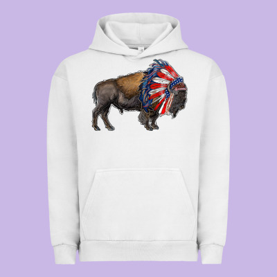 American Bison With Indian Headdress Urban Hoodie Designed By Ranaportraitstore