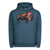 Pigment Midnight Navy american bison with indian headdress Urban Hoodie - RanaPortraitStore