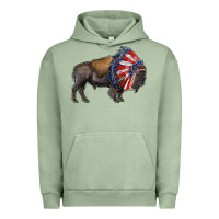 Pigment Oil Green american bison with indian headdress Urban Hoodie - RanaPortraitStore