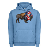 Pigment Pebble Blue american bison with indian headdress Urban Hoodie - RanaPortraitStore