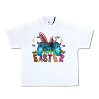 White Happy Easter Gamer Urban Heavy Tee - CowhideDigitalArt
