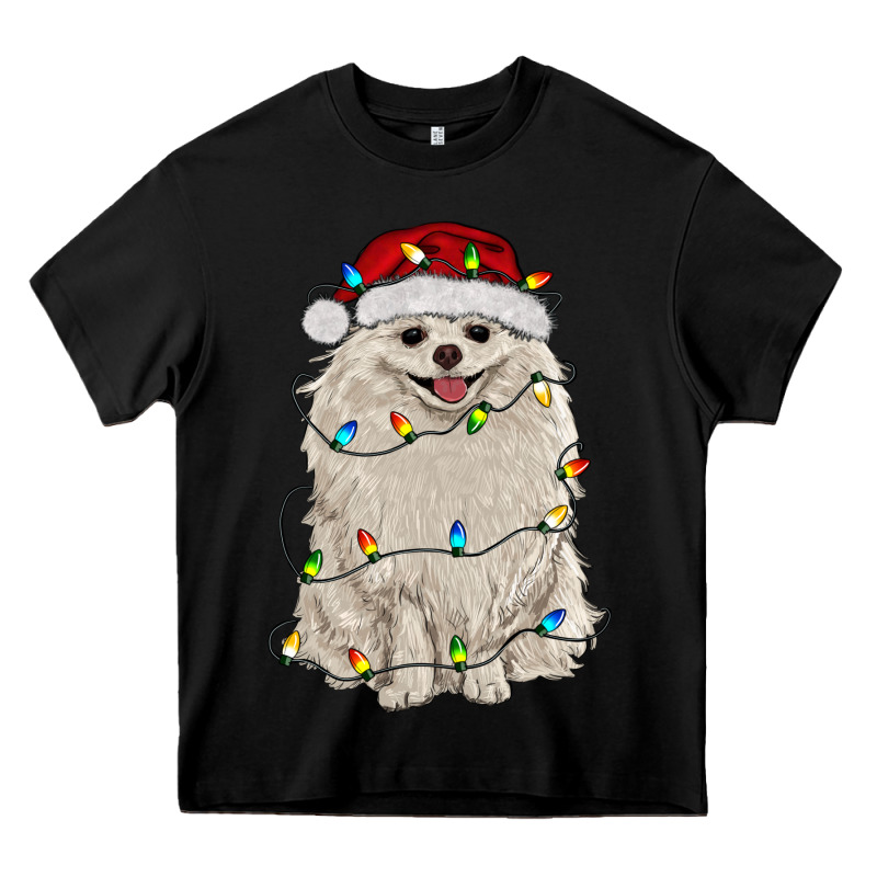 White Pomeranian With Christmas Lights Heavy Core Tee by RanaPortraitStore | Teevron