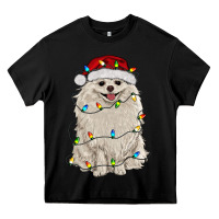 Black white pomeranian with christmas lights Heavy Core Tee - RanaPortraitStore