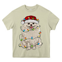 Mossy white pomeranian with christmas lights Heavy Core Tee - RanaPortraitStore