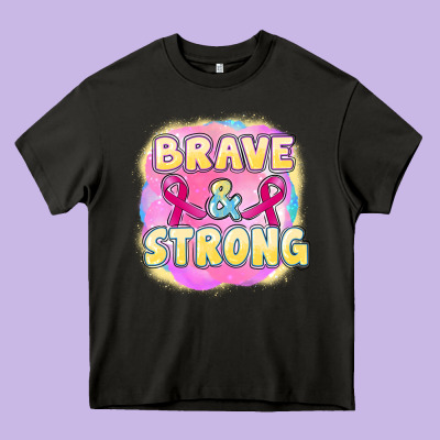 Brave And Strong Cancer Heavy Core Tee Designed By Fadigitalartstudio