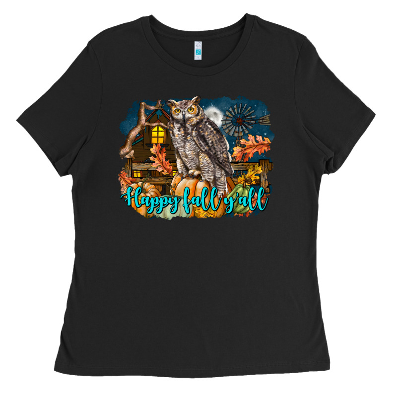Happy Fall Y'all Owl Ladies Tee by LillyAllenDesigns | Teevron