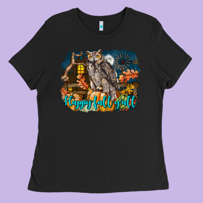 Happy Fall Y'all Owl Ladies Tee Designed By Lillyallendesigns