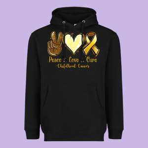 Peace Love Cure Childhood Cancer Heavyweight Hoodie Designed By Jasminsmagicworld