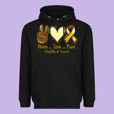 Peace Love Cure Childhood Cancer Heavyweight Hoodie Designed By Jasminsmagicworld