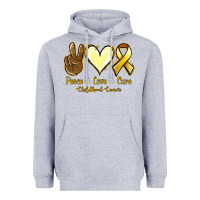 Heather Grey Peace Love Cure Childhood Cancer Heavyweight Hoodie - Jasminsmagicworld