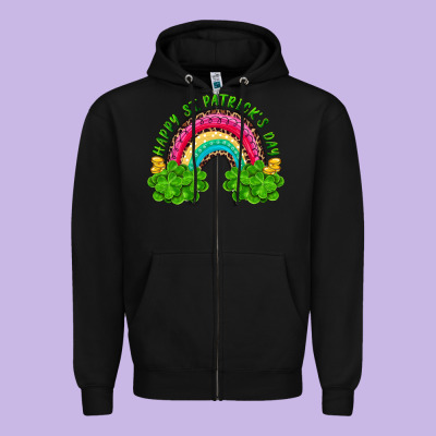 Happy St. Patrick's Day Rainbow And Shamrock Zipper Hoodie Designed By Ranaportraitstore