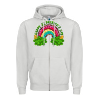 Dove Grey Happy St. Patrick's Day Rainbow And Shamrock Zipper Hoodie - RanaPortraitStore