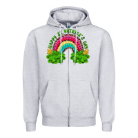 Heather Grey Happy St. Patrick's Day Rainbow And Shamrock Zipper Hoodie - RanaPortraitStore