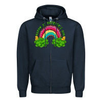 Navy Happy St. Patrick's Day Rainbow And Shamrock Zipper Hoodie - RanaPortraitStore